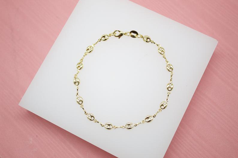 18K Gold Filled 4mm Gucci Mariner Chain Bracelet (I312)