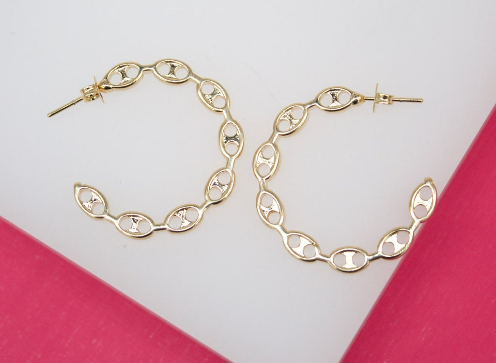 18K Gold Filled Mariner Style Open Hoop Earrings (K231, 232, 233)