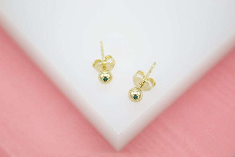 18K Gold Filled Tiny, Small Ball Stud Earrings (L140)(L145)